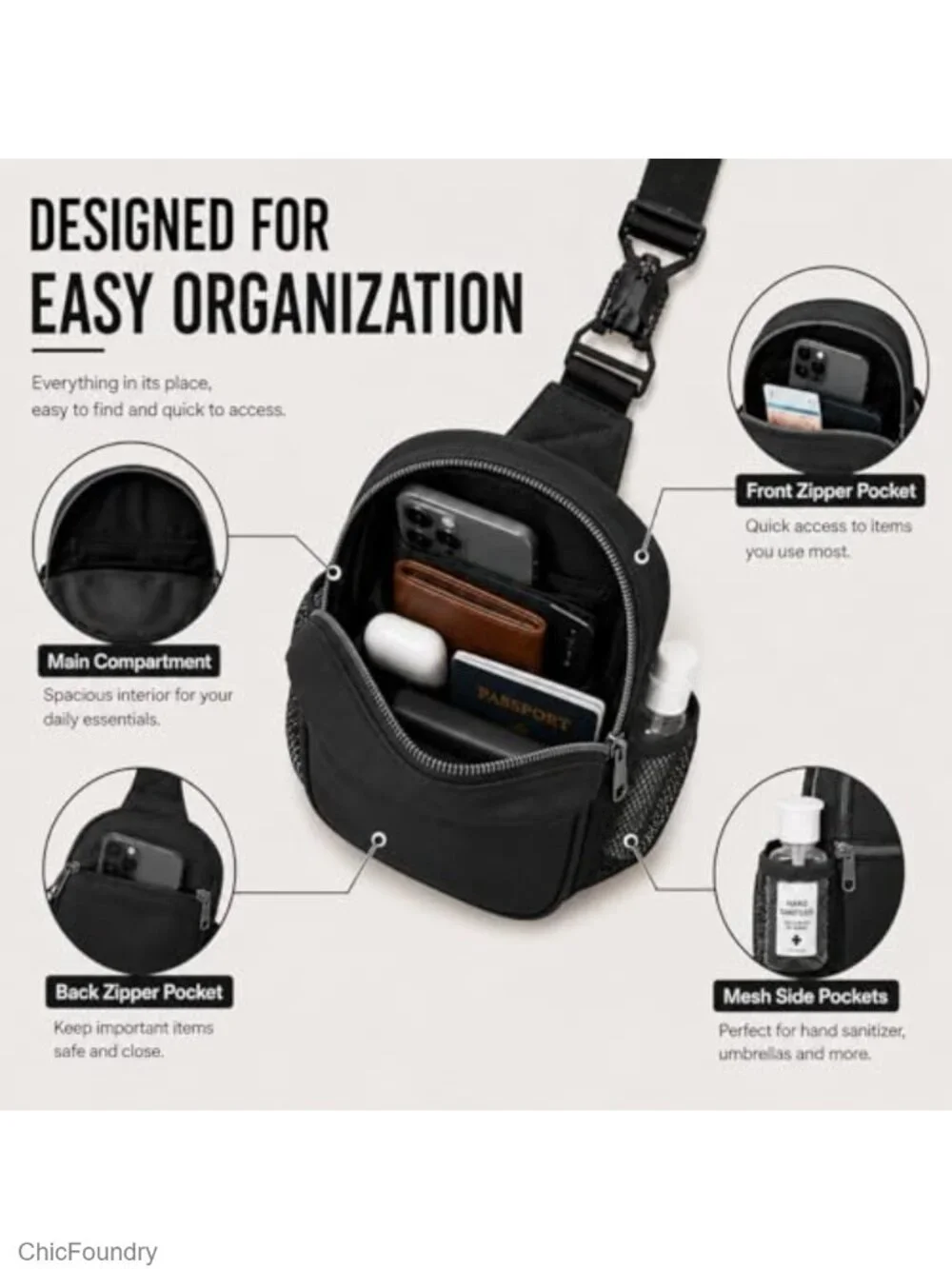 Anti Theft RFID Blocking Travel Crossbody Sling Bag with Adjustable Strap